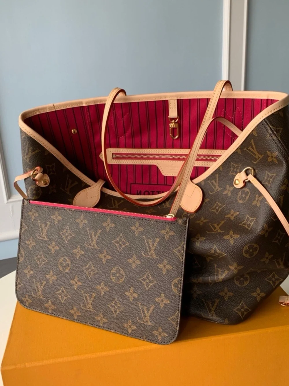 Louis Vuitton Monogram Tote with Brown Canvas and Pink Trim